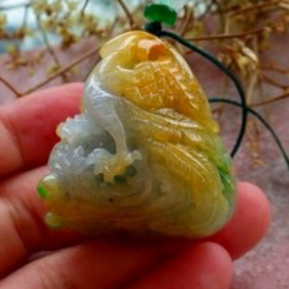 Certified Yellow Burma Natural A Jade jadeite Pendant Phoenix Necklace 凤凰 617917